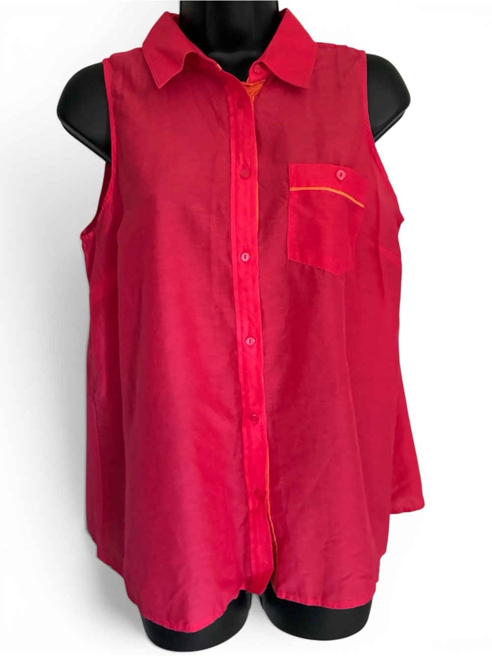 JCPenny Resort Silk Cotton Button Front Coral Sleeveless Summer Blouse Sz L